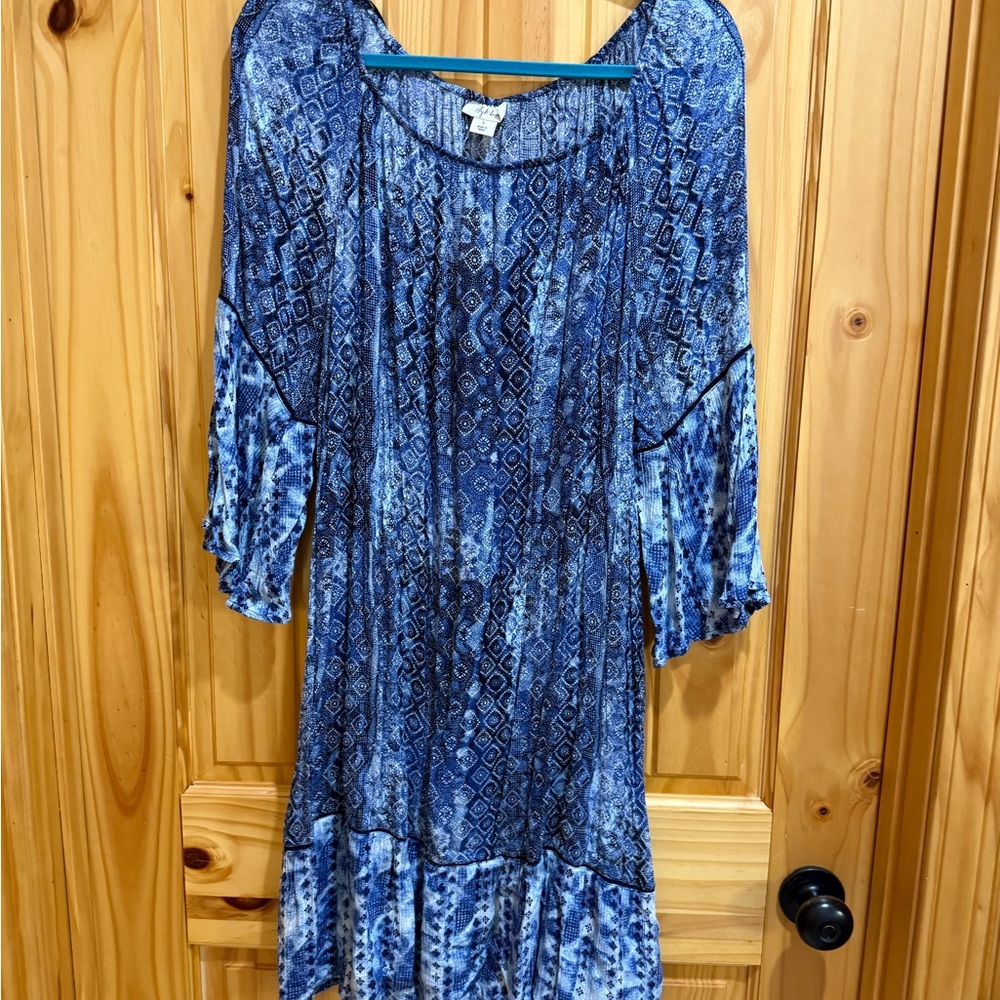 Style & Co Blue 3/4 Sleeve Scoop Neck Sundress